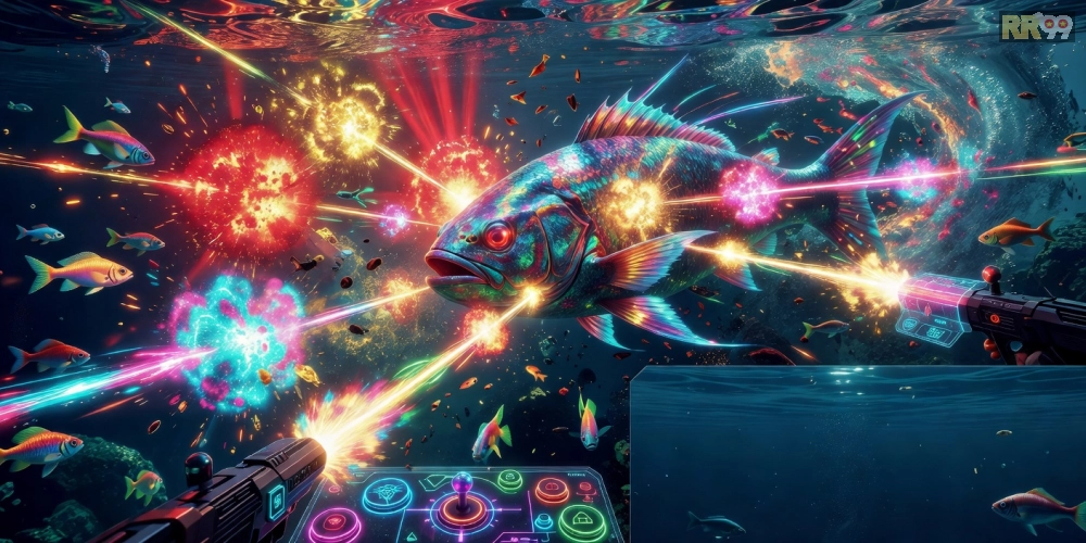 Giao diện game bắn cá siêu cấp với hiệu ứng nổ hũ hấp dẫn trên RR99
