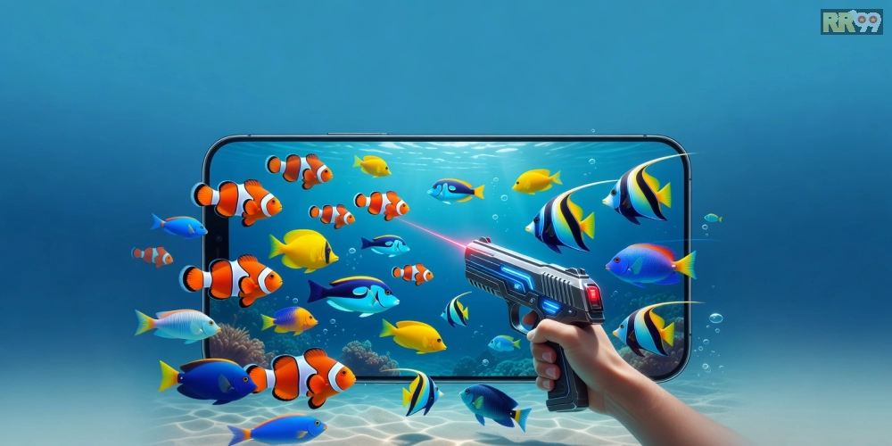 Hình ảnh minh họa gameplay game bắn cá rr99 với cá đa dạng và súng hiện đại