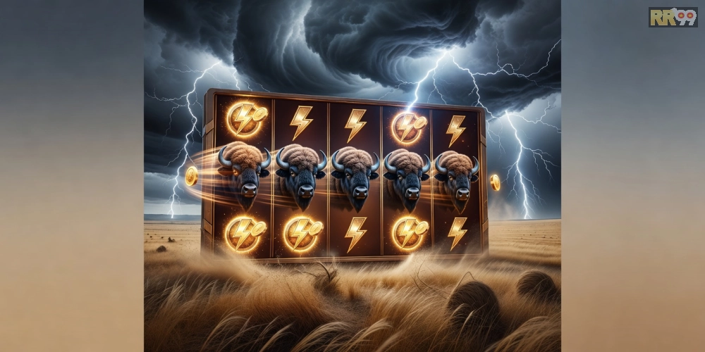 Hình ảnh slot game Buffalo Thunder với biểu tượng động vật hoang dã và jackpot lớn