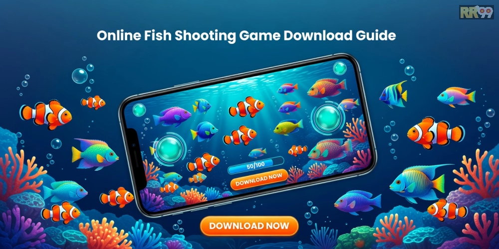 Minh họa giao diện tải game bắn cá online RR99 với hình ảnh cá đa sắc